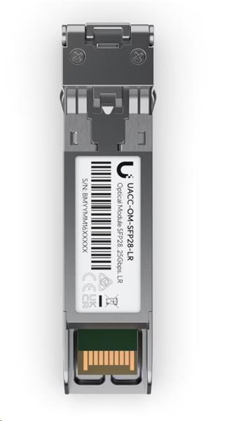Ubiquiti SFP28 transceiver that supports 25G connections up to 10 km using single-mode fiber with a duplex LC UPC connec 