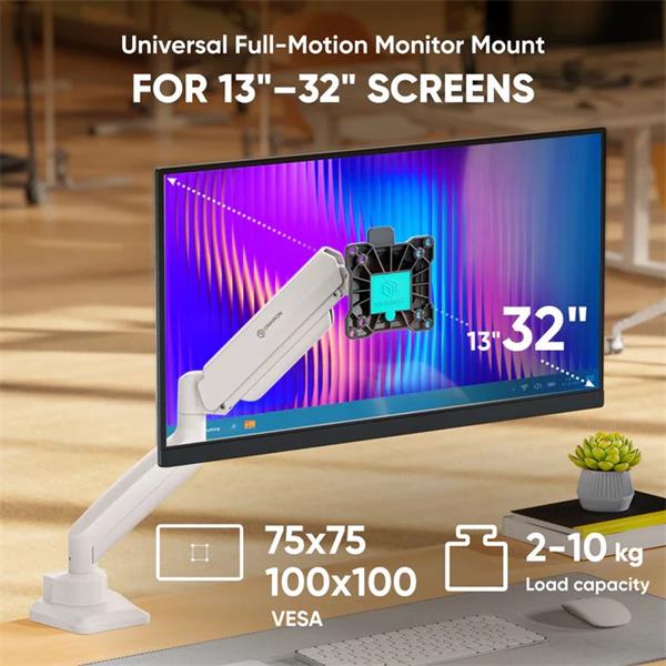 ONKRON Plynový stolný držiak na monitor pre 13 až 32"  LED TV/monitory, max 10 kg, biely 