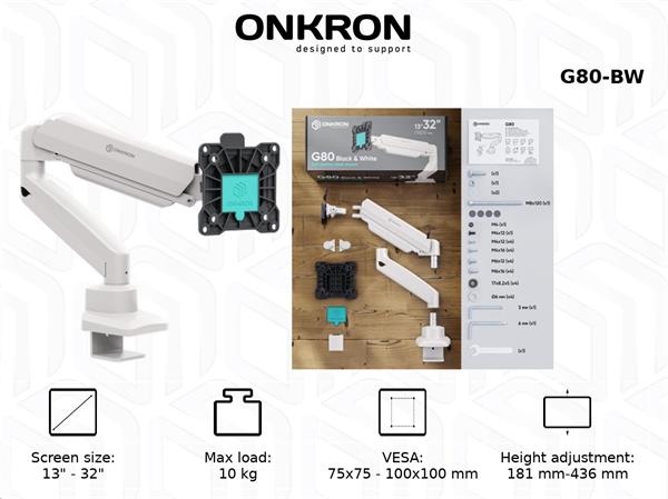ONKRON Plynový stolný držiak na monitor pre 13 až 32"  LED TV/monitory, max 10 kg, biely 