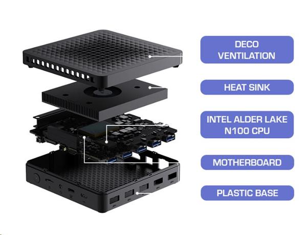 Prestigio solutions Mini PC,INTEL N100, 3,2GHz, 8GB RAM, 256GB SDD M.2,INTEL Gr,WIFI 6, BTTH 5.2, LINUX  