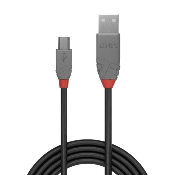 Lindy Kábel USB 2.0 A-MINI-B 5pin M/M 1m, High Speed, čierny, Anthra Line 