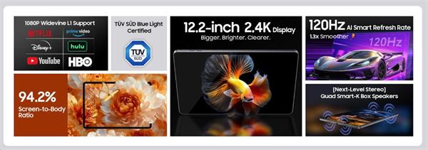 Blackview MEGA 12 SET 5G 12.2" FHD 2400x1600 120Hz 12GB+256GB MT Dimensity 7200 Octa-core 2.8GHz, IP68, vesmírne sivý 