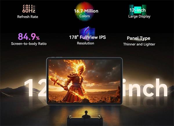 Blackview MEGA 2 12" FHD 1200x2000 60Hz 6GB+256GB Unisoc T615 Octa-core 1.6GHz Cam 8MP/16MP 9000mAh Android 15, sivý 