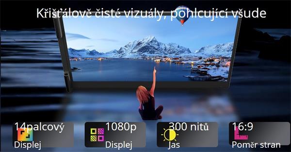 Prenosný monitor Blackview SCM6 Single Screen 14inch 1920x1080 16:9 LCD 60Hz IPS 178 USB-C 3.1x3, sivo čierny 