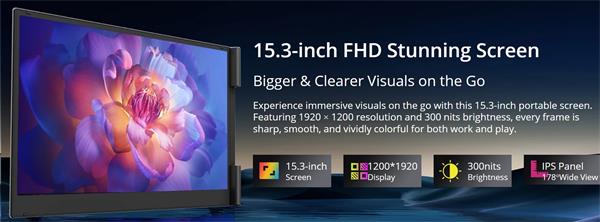 Prenosný monitor Blackview SCM8 Single Screen 15.3", 1920x1200 16:9 LCD 60Hz IPS 178 USB-C 3.1x3, sivo čierny 