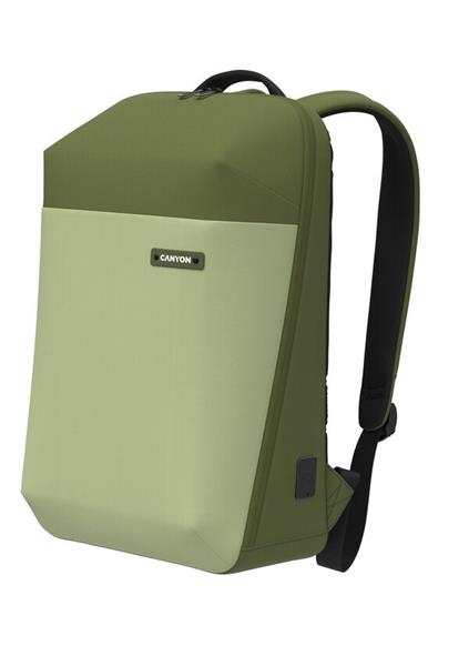 Canyon OnPack UR01, batoh na notebook do 15,6", vodeodolný, USB-A nabíjací port, z recyklovaných materiálov, zelený 