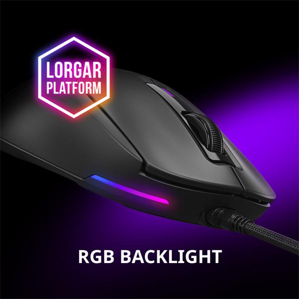 Lorgar MSA10RBK,  herná myš, ultraľahká 55g, 6 prog. tlačidiel, 12 000 dpi, podsvietenie RGB,čierna 