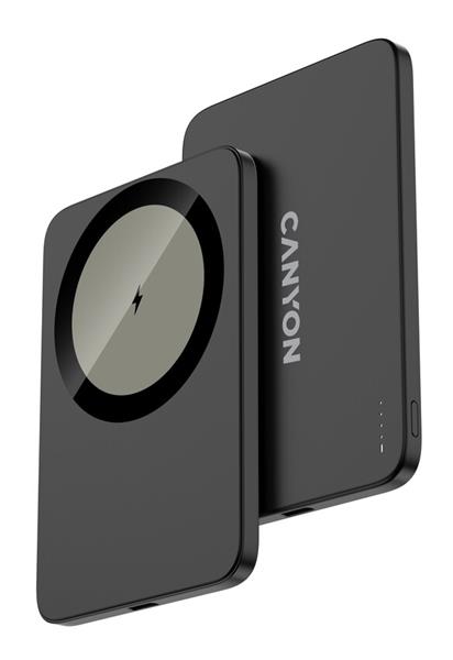 Canyon OnCharge 503, Powerbank, 3 000 mAh, in: USB-C 10W, out: USB-C 10W + Wireless 7.5W, ultratenká, hliníková, šedá 