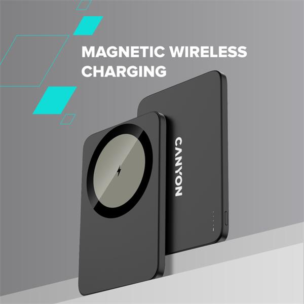 Canyon OnCharge 503, Powerbank, 3 000 mAh, in: USB-C 10W, out: USB-C 10W + Wireless 7.5W, ultratenká, hliníková, šedá 