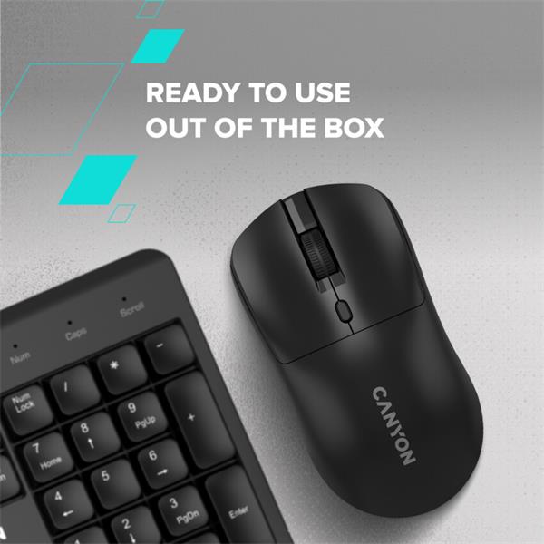 Canyon OnClick W06, bezdrôtová optická myš, 2.4 GHz USB, 800/1200/1600 DPI, 4 tlačidlá, čierna 