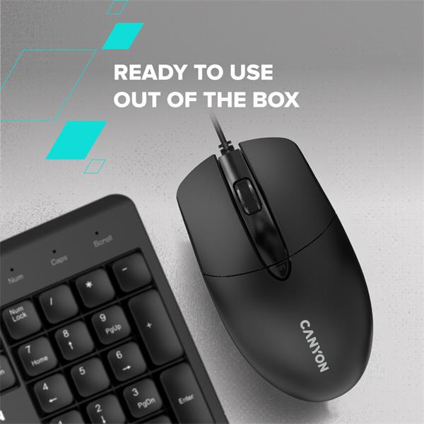 Canyon OnClick 5N, káblová symetrická optická myš, USB, 1600 dpi, 4 tlačidlá, čierna 