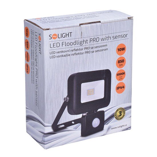 Solight LED reflektor PRO so senzorom, 10W, 850lm, 5000K, IP44 