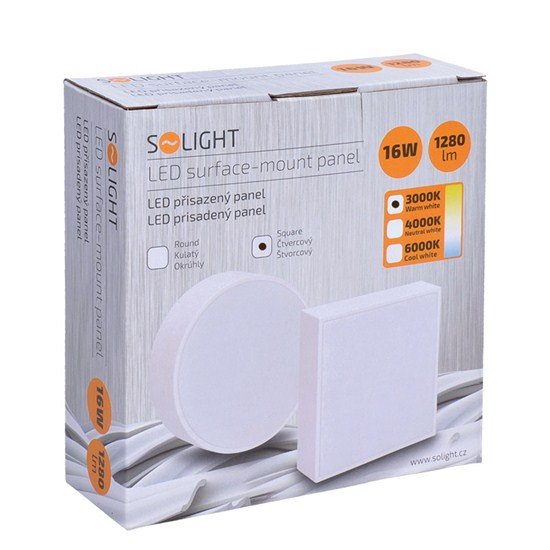 Solight LED panel s tenkým rámčekom, 16W, 1280lm, 3000K, prisadený, štvorcový, biely 