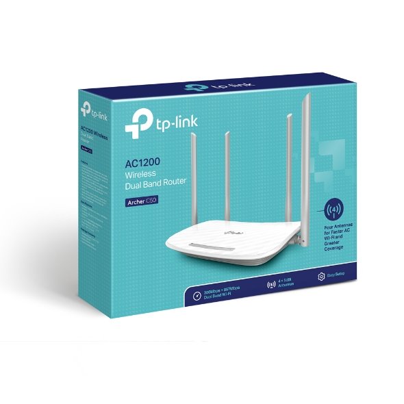 TP-LINK Archer C50 AC1200 Dual-Band Wi-Fi Router,  867Mbps at 5GHz + 300Mbps at 2.4GHz, 5 10/100M Ports 