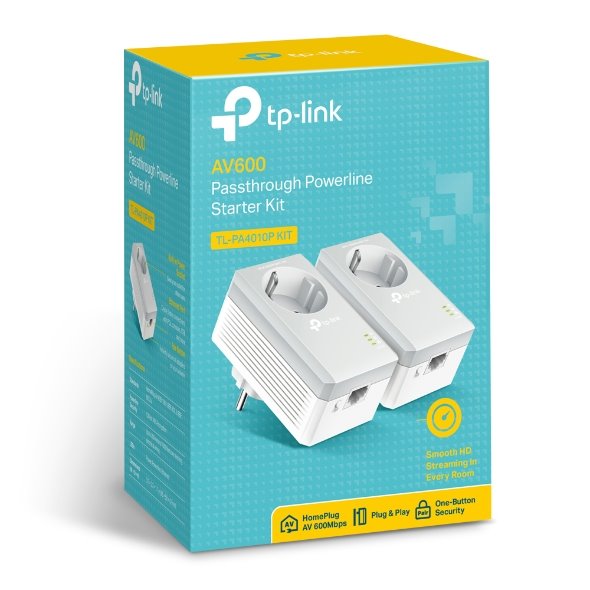 TP-LINK TL-PA4010PKIT AV600 Passthrough Powerline  KIT,Qualcomm, 1 Fast port,600Mbps Powerline 