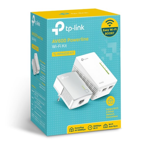 TP-LINK TL-WPA4220KIT AV600 Powerline Wi-Fi  KIT, Qualcomm, 300Mbps at 2.4GHz, 600Mbps Powerline 