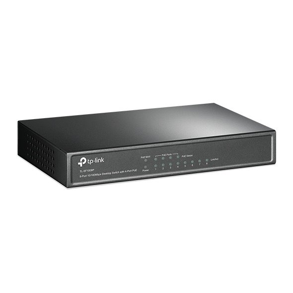 8-Port 10/100 Mbps Desktop Switch with 4-Port PoE+ PORT: 4× 10/100 Mbps PoE+ Ports, 4× 10/100 Mbps Non-PoE Ports SPEC: 8 