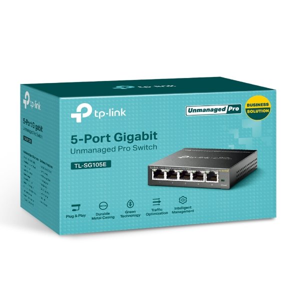 TP-LINK TL-SG105E 5-Port Gigabit Easy Smart Switch, 5 Gigabit RJ45 Ports, Desktop Steel Case, MTU/Port/Tag-based VLAN 