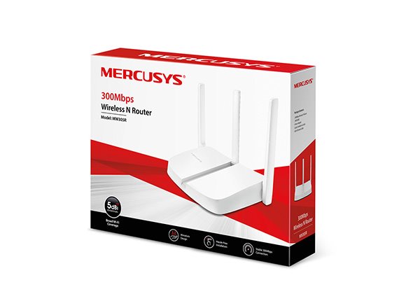 300Mbps Wireless N Router SPEED: 300 Mbps at 2.4 GHz SPEC: 3× Fixed External Antennas, 3× 10/100 Mbps LAN Ports, 1× 10/1 