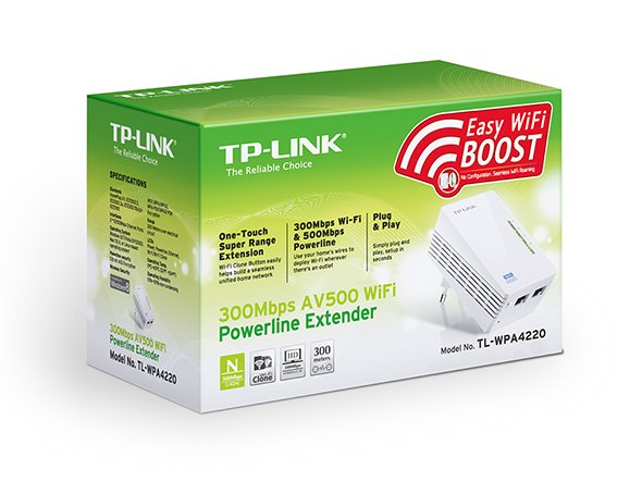 TP-LINK TL-WPA4220 AV600 Powerline Extender, Qualcomm,300Mbps at 2.4GHz,600Mbps Powerline 