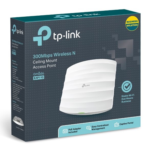 TP-LINK EAP110 2.4GHz N300 Ceiling Mount Access Point, Qualcomm, 1 10/100Mbps LAN, Passive PoE, 2 Internal Antennas 