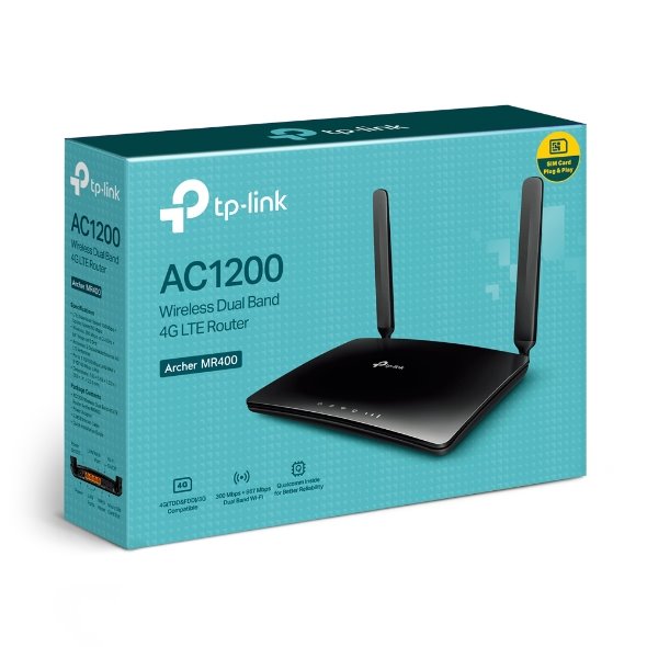 TP-LINK Archer MR400 AC1200 Wireless Dual Band 4G LTE Router, build-in 4G LTE modem 