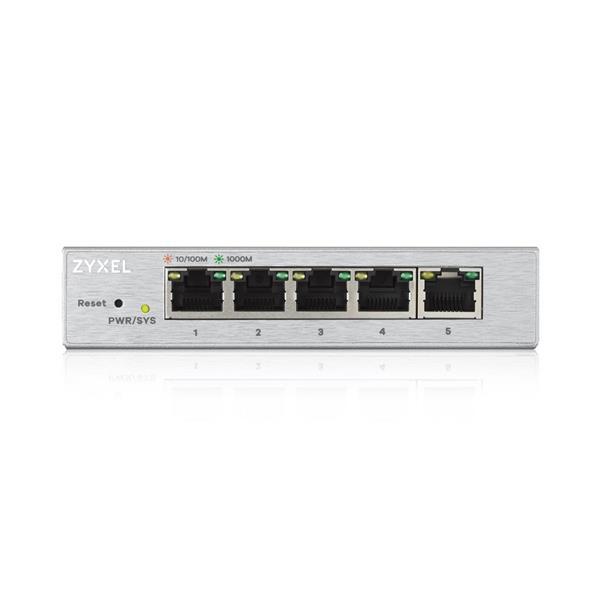 ZyXEL GS1200-5HP, 5-port Desktop Gigabit Web Smart switch: 5x Gigabit metal, 4x PoE (802.3at, 30W), PoE Power budget 60W 