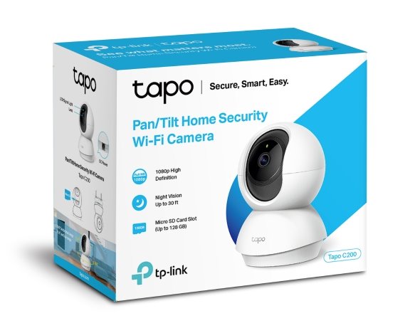 TP-LINK Tapo C200 Pan/Tilt Home Security WiFi Camera, Day/Night view, 1080p Full HD resolution, Micro SD card storage 