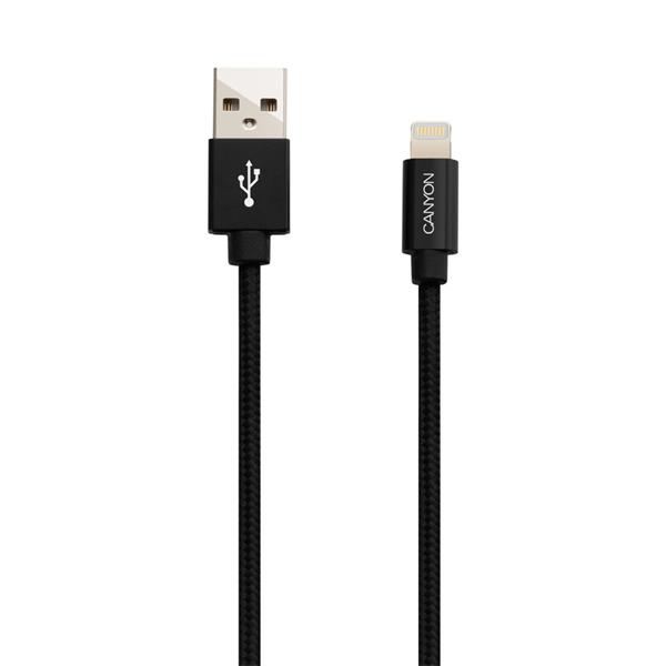 Canyon MFI-3, 1m prémiový opletený kábel Lightning/USB, MFI schválený Apple, čierny 