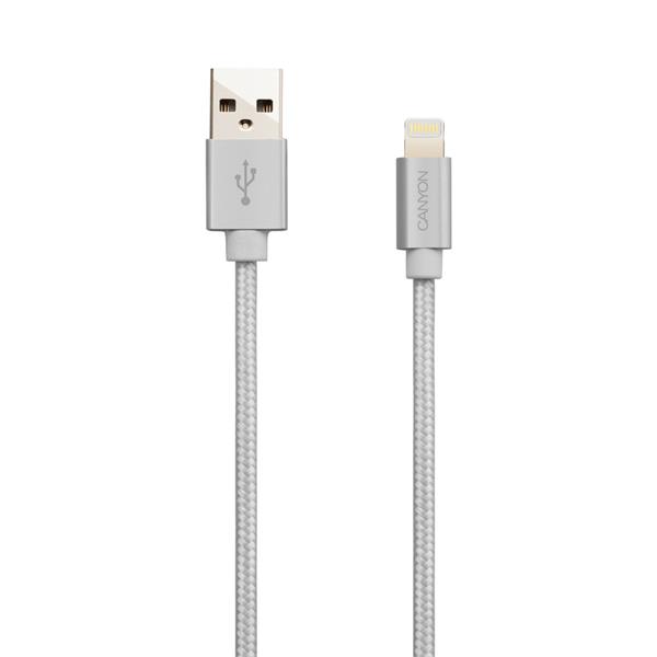 Canyon MFI-3, 1m prémiový opletený kábel Lightning/USB, MFI schválený Apple, perleťovo biely 