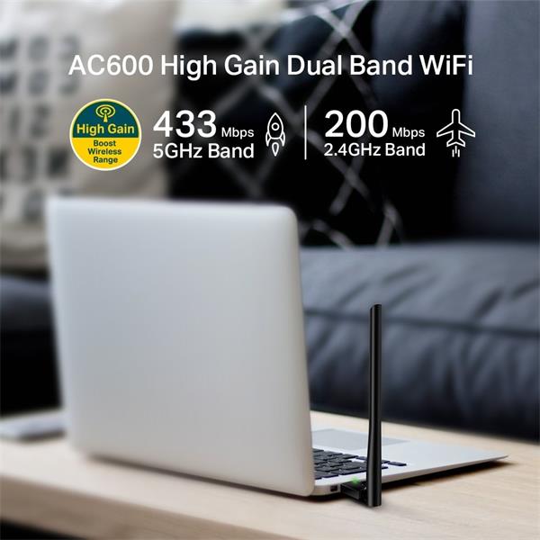 TP-LINK Archer T2U Plus AC600 High Gain Wi-Fi Dual Band USB Adapter,433Mbps at 5GHz + 200Mbps at 2.4GHz, USB 2.0 