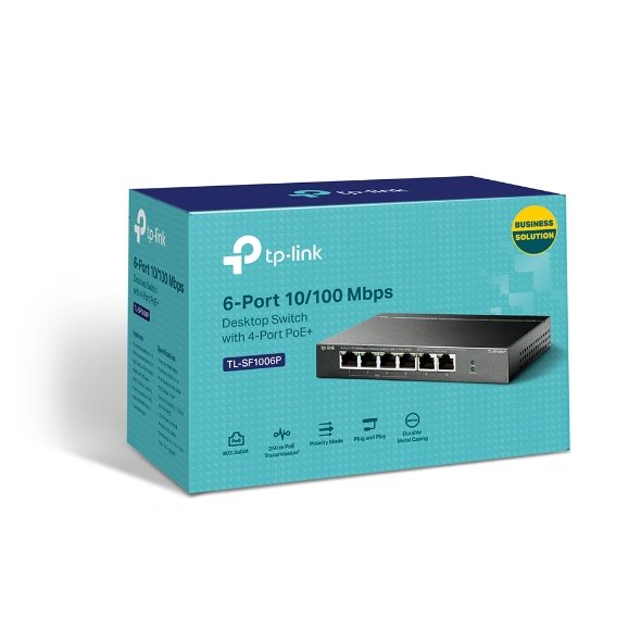 TP-LINK 6-Port 10/100 Mbps Desktop Switch with 4-Port PoE+, 4× 10/100 Mbps PoE+ Ports, 2× 10/100 Mbps Non-PoE Ports 