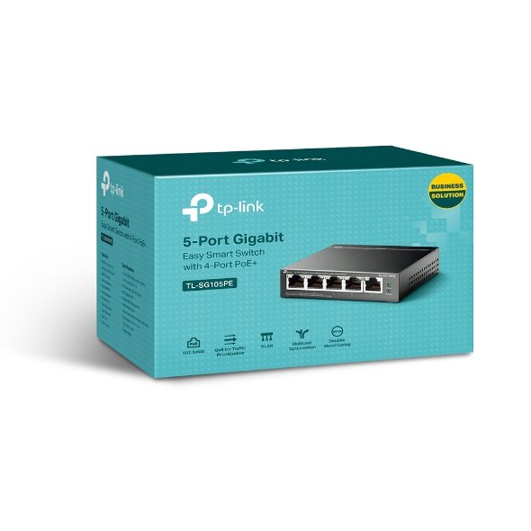 TP-LINK "5-Port Gigabit Easy Smart Switch with 4-Port PoE+, 4× Gigabit PoE+ Ports, 1× Gigabit Non-PoE Ports" 