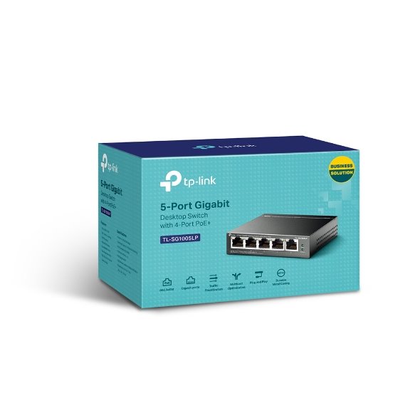 TP-LINK 5-Port Gigabit Desktop Switch with  4-Port PoE+, 4× Gigabit PoE+ Ports, 1× Gigabit Non-PoE Port, 802.3af/at, 40  