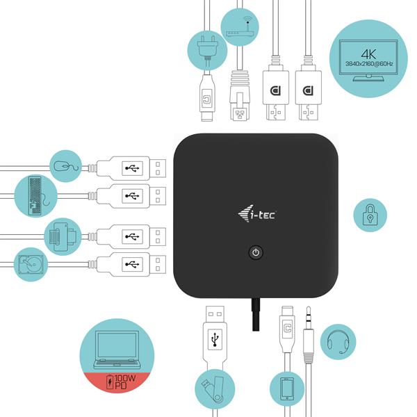 i-tec USB-C Dual Display Docking Station with Power Delivery 100 W + i-tec Universal Charger 112 W 