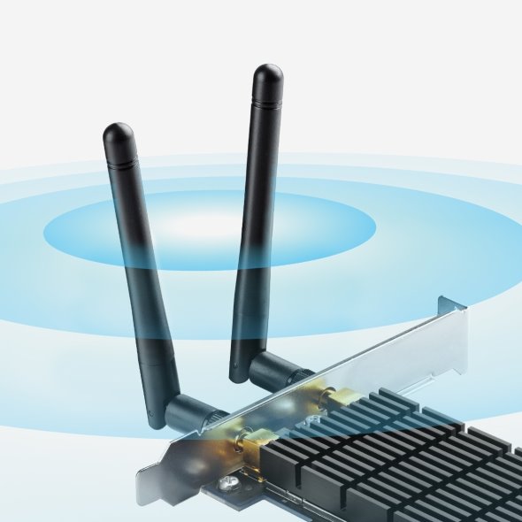 TP-LINK "AXE5400  Tri-Band Wi-Fi 6E Bluetooth PCI Express AdapterSPEED: 2402 Mbps at 6 GHz + 2402 Mbps at 5 GHz + 574 M 