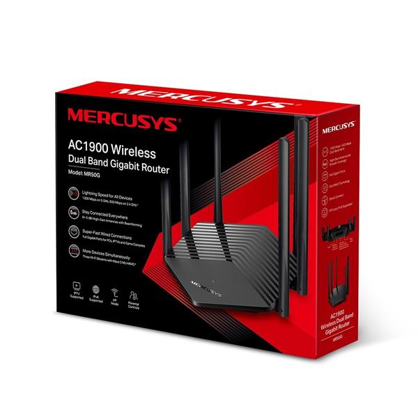 AC1900 Wireless Dual Band Gigabit Router SPEED: 600 Mbps at 2.4 GHz + 1300 Mbps at 5 GHz  SPEC:  6× Fixed External Anten 