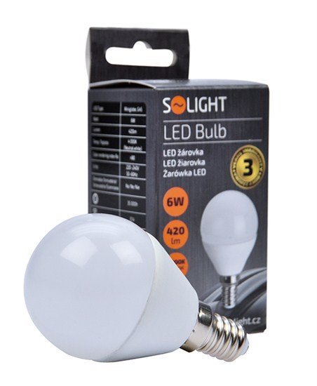 Solight LED žiarovka, miniglobe, 6W, E14, 4000K, 510lm, biele prevedenie 