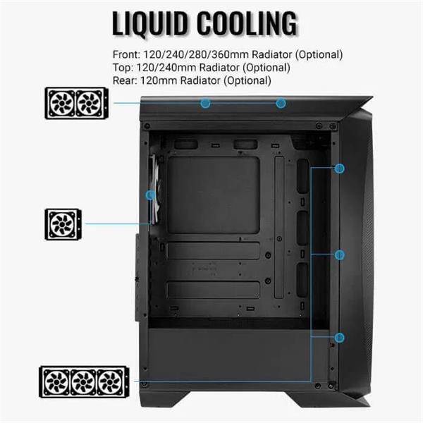 Aerocool MLG Aero One Frost BG, skrinka ATX, 4x RGB LED ventilátor, čierna 