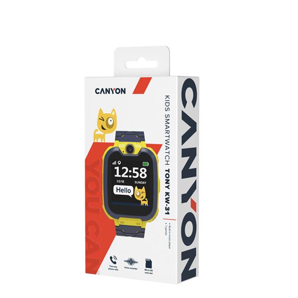 Canyon KW-31, Tony, smart hodinky pre deti, farebný displej 1.54´´, GSM volania, prijímanie SMS, microSD, prehrávač h 
