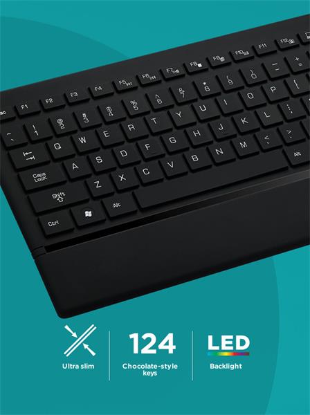 Canyon HKB-6, klávesnica, USB, multimediálna, 124 kláves, modro LED podsv., pogum. povrch, štíhla, čierna, SK/CZ 