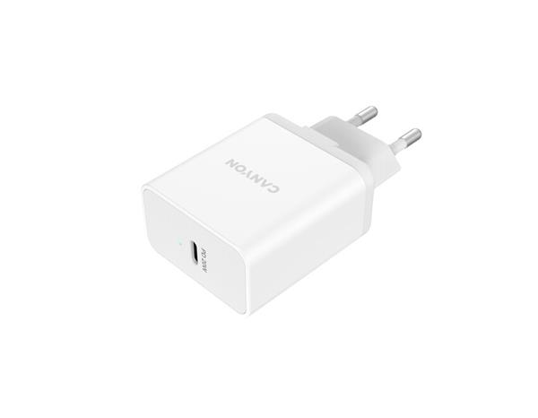 Canyon H-20, vysokorýchlostná univerzálna nabíjačka do steny 1xUSB-C, 20W, Power Delivery, biela 