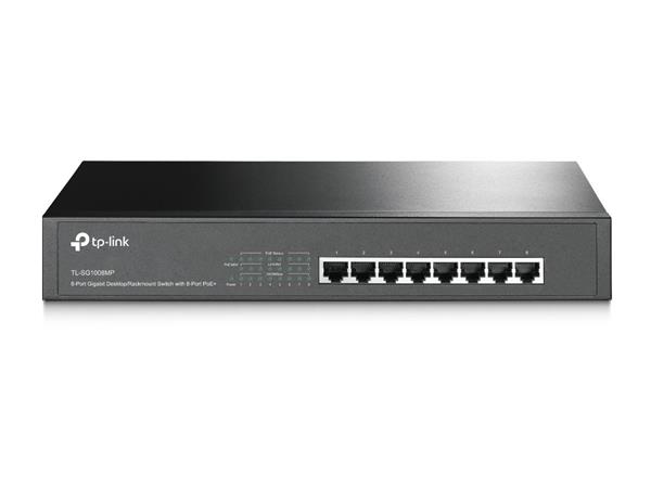 TP-LINK TL-SG100MP 8-Port Gigabit PoE+ Switch, 8 Gigabit RJ45 Ports, 802.3at/af, 126W PoE Power, 1U 13-inch Rack-mount.