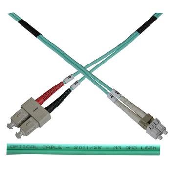 Optický  duplex kabel, MM, 50/125, LC/SC, (OM3), 0,5m