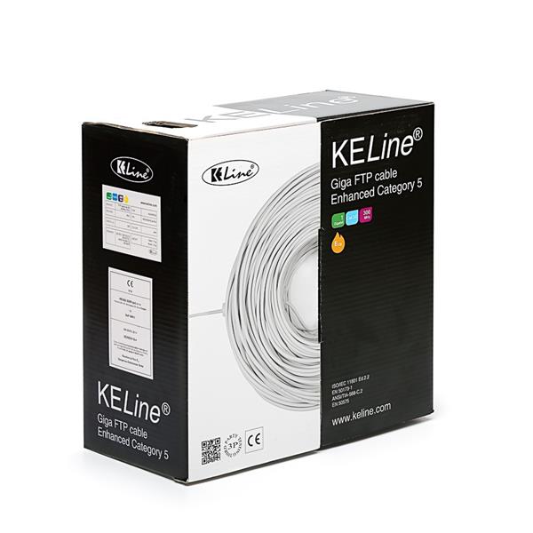 KELine kábel FTP, Cat5E, drôt, PVC, box 305m - šedá 