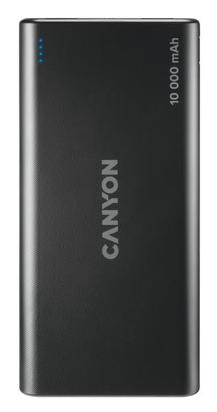 Canyon CNE-CPB1008B Powerbank, polymérová, 10.000 mAh, 5V/2.1A, 2 x vstup (Lightning + microUSB), 2 x výstup (USB-A), 6 
