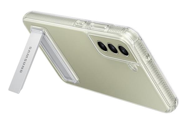Samsung priehľadný zadný kryt so stojančekom pre S21 FE, priehľadný