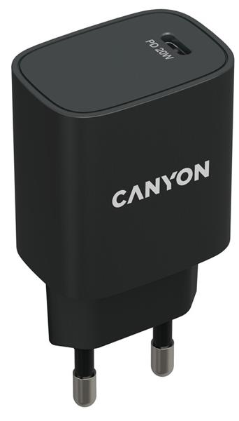 Canyon H-20-02, vysokorýchlostná univerzálna nabíjačka do steny 1xUSB-C, 20W, PD, čierna