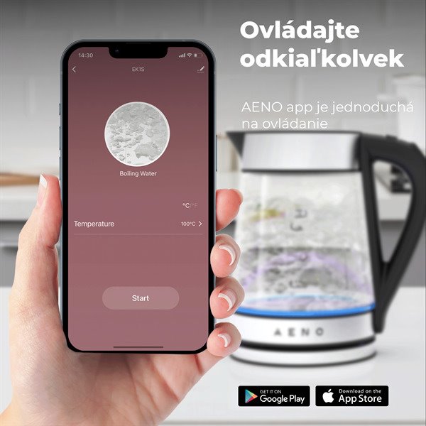 AENO Rychlovarná smart kanvica EK1S - 220-240V~, 50/60Hz, 1850-2200W, Strix, 1.15Kg
