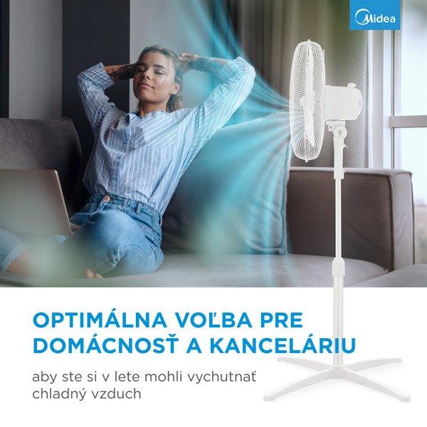 MIDEA Stojanový ventilátor FS40-20M, 40 cm, 40 W, 3 rýchlosti, mechanický, 55-65 dB, nastavitelná výška 120 cm